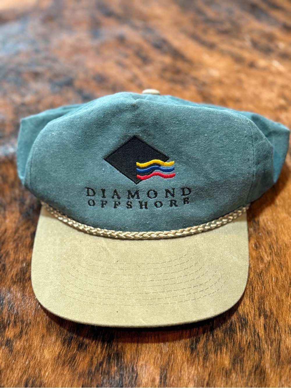 Vintage Diamond Offshore Rope Hat Cobra Caps Oil Americana Green  & Teal RARE